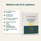What's not in it matters: no plastic tub or wrappers, no bleach or phosphates, dissolves completely, enzyme-powered, readily biodegradable (OECD 301), septic safe