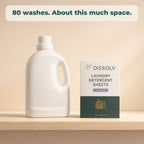 80 washes, about this much space: slim DSSLV box beside a bulky 2-litre laundry detergent bottle